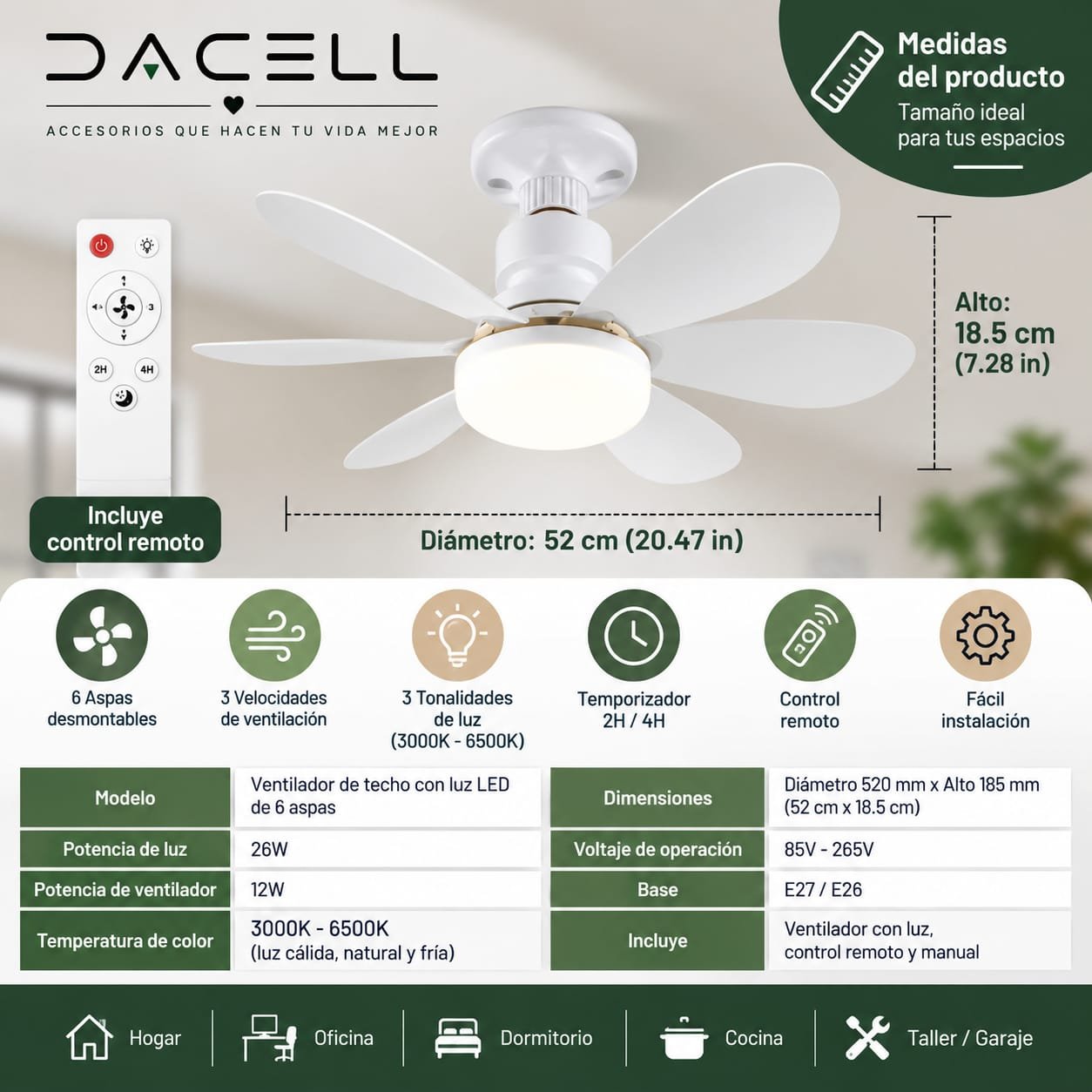 Lámpara Ventilador de Techo LED con Control Remoto - Imagen 4