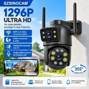 Cámara de Seguridad Inteligente Exterior 1296P con Doble Lente WiFi