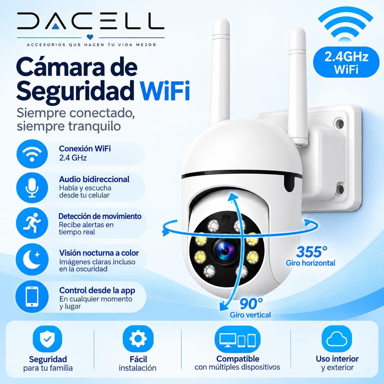 Cámara de Seguridad WiFi PTZ 360° Full HD para Interior y Exterior - Imagen 3