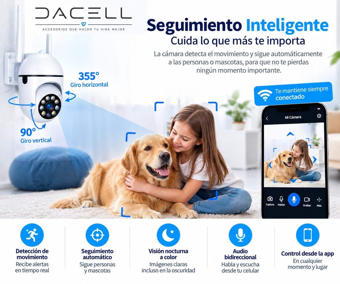 Cámara de Seguridad WiFi PTZ 360° Full HD para Interior y Exterior - Imagen 4