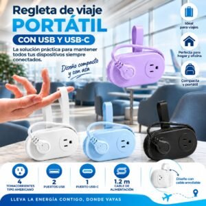 Regleta de Viaje Portátil con USB y USB-C